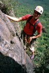 Chris arrives at the P2 belay