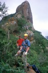 Finally up at the col, we can start our climb up the large obvious spire
